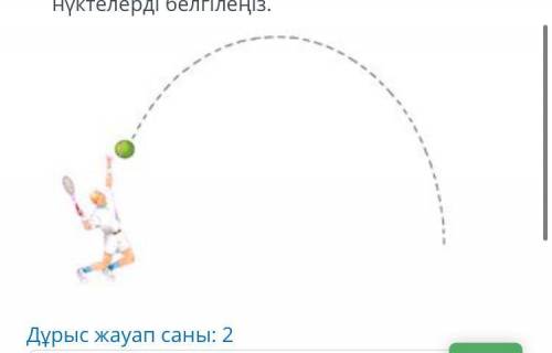 На рисунке изображена траектория теннисного мяча: A) Отметьте точки, в которых потенциальная энергия