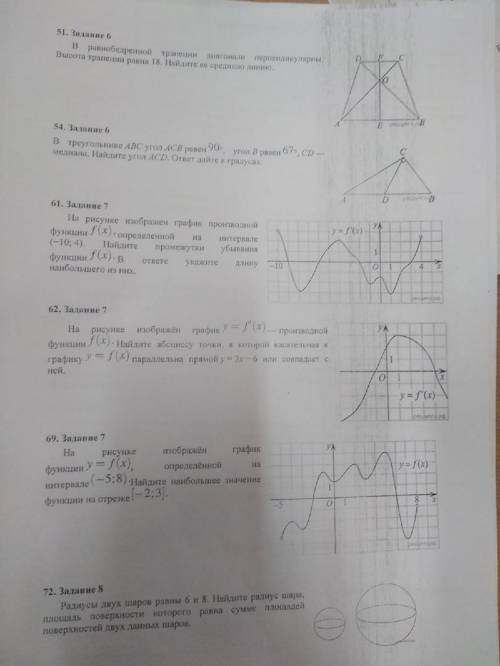 , с графиком производной задания типа - ЕГЭ (ЗАДАНИЯ: 61, 62, 69)