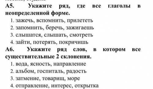 А5. Укажите ряд, где все глаголы в неопределенной форме. 1. Зажечь, вспомнить, прилетел. 2. Запомнит