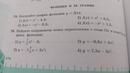 75. Постройте график функции у = f(x): 76. Найдите координаты точек пересечения с осью ох и осью Оу