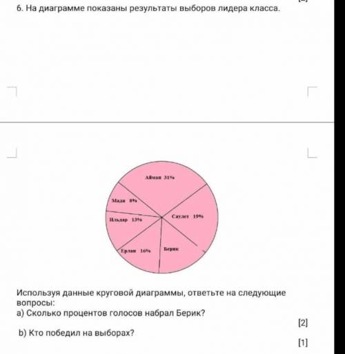 На диаграмме показаны результаты выборов лидера класса (дам много звезд