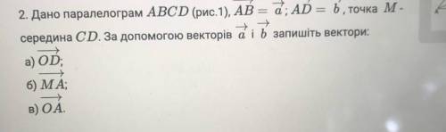 Дан параллелограмм АВСD (рис.1), АВ - а; AD - b. точка М середина СD. С векторов а i b запишите вект