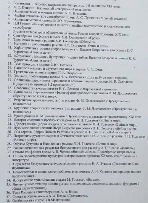 Перечень вопросов для подготовки к промежуточной аттестации по литературе.