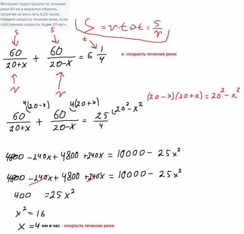Моторная лодка по течению реки 60 км и вернулся обратно, затратив на весь путь 6,25 часов. Найдите с