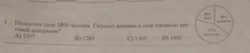 1. 13 Населенне села 300 человек Сколько женшік и селе согласно кру-гової діаграме?A) 1397В) 1289C)