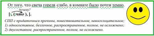 Синтаксический разбор предложени от того что свеча горело слабо в комнате было почти темно