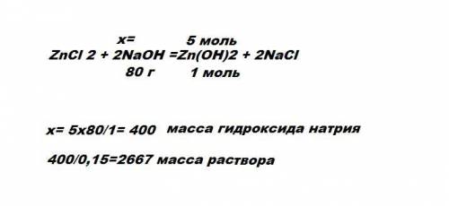 5. Сколько граммов 15%-го раствора гидроксида натрия требуется для получения 5 моль гидроксида цинка