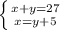 \left \{ {{x+y=27} \atop {x=y+5}} \right. \\