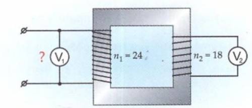 Вольтметр V2, подключённый к вторичной обмотке трансформатора (рис. 1.37), показывает 3 B. Определит