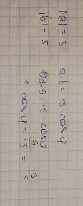 Знайдіть косинус кута між векторами а(0; - 3) і b(4; - 3). А) -3/5Б) 5/3В) 3/5Г) -5/3Не розумію, я п