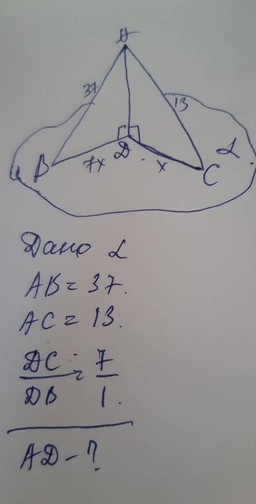 из точки А к плоскости проведены наклонные AB и AC. Найдите расстояние от точки А до плоскости, если