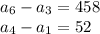 a _{6} - a _{3} = 458 \\ a _{4} - a _{1} = 52