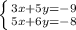 \left \{ {{3x+5y=-9} \atop {5x+6y=-8}} \right.