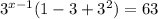 3^{x-1} (1-3+3^{2} )=63