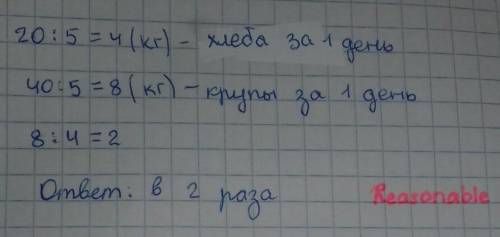 В школьной столовой за 5 дней расходуется 20 кг хлеба, а крупы за это же время тратится 40 кг. Во ск