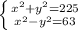 \left \{ {{x^{2} + y^{2} =225} \atop {x^{2} - y^{2} =63}} \right.