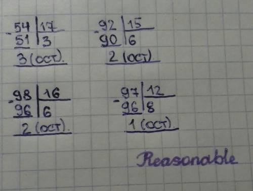 Ребят кто ? РЕШИТЬ С ОСТАТКОМ Примеры 54:17= ?( ? ост.) 92:15=? (? ост) 98:16=? (? ост) 97:12=? (