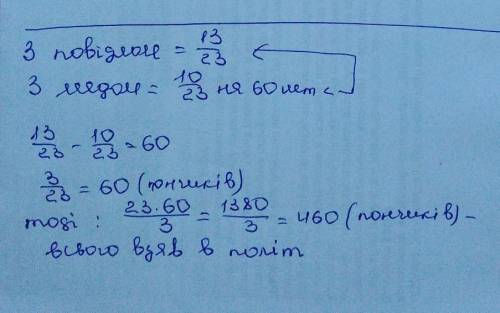 подскажите решение на задачу: Пончик взяв у політ на Місяць пончики з повидлом і 13/23 медом. Пончик
