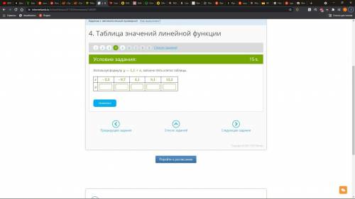 Используя формулу y=1,1+x, заполни пять клеток таблицы. x −2,3 −9,7 4,1 9,1 13,2 y