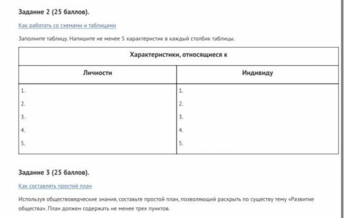 Заполните таблицу. Напишите не менее 5 характеристик в каждый столбик таблицы.