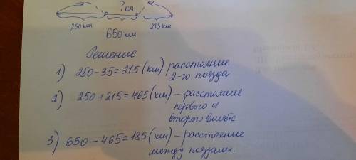 Из двух городов, расстояние между которыми 650 км, вышли навстречу друг друга поезда. Один 250 км, а