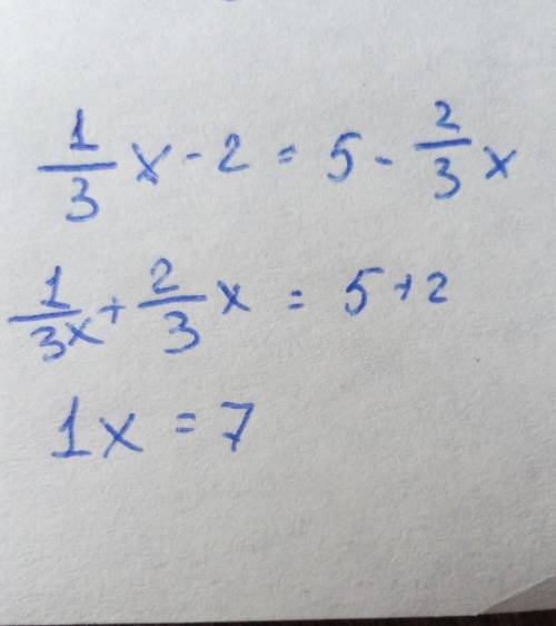 1/3x-2=5- 2/3x Решите бистра нужно в школу