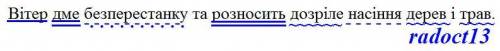 ДО ІТЬ ПІДКРЕСЛИТИ ЦЕ РЕЧЕННЯ(ПИШІТЬ ЯК ПІДКРЕСЛЮВАТИ КОЖНЕ СЛОВО) Вітер дме безперестанку та рознос