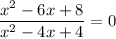 \displaystyle \frac{x^2-6x+8}{x^2-4x+4}=0