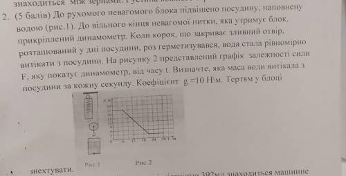 До рухомого невагомого блока підвішено посудину, наповнену водою (рис.1). До вільного кінця невагомо