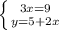 \left \{ {{3x=9} \atop {y=5+2x}} \right.