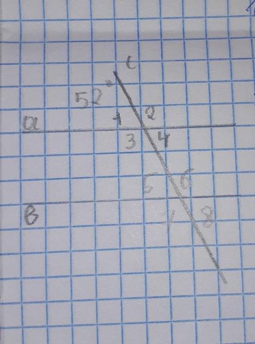 Дано: a || b, C - секущая, угол 1 = 52⁰ найти: угол 2,3,4,5,6,7,8 - ?