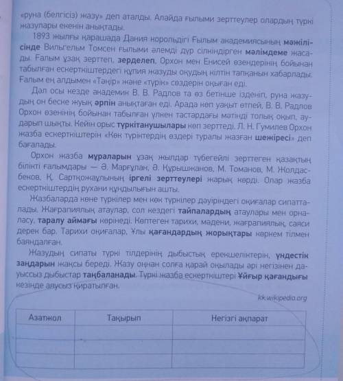 6 тапсырма. мәтінді оқы. Қою қаріппен берілген сөздердің мағынасы анықта. Төменде берілген кестені т