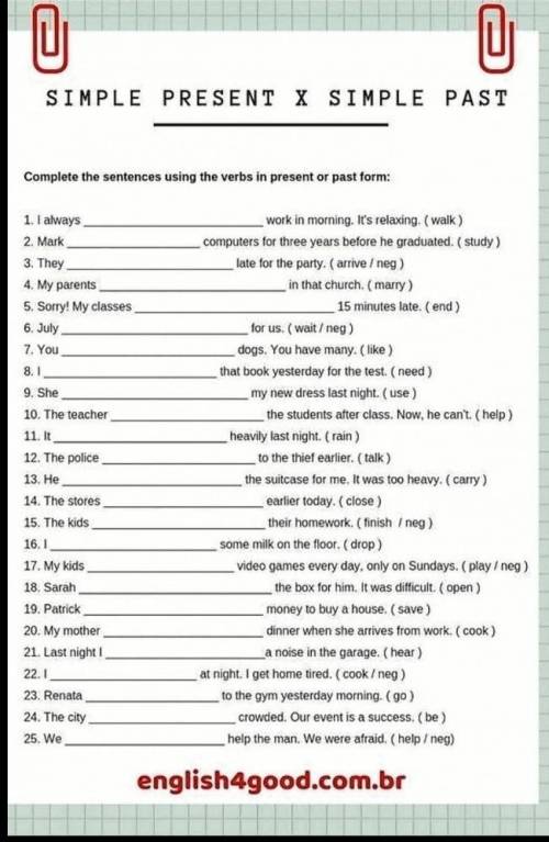 simple present simple past complete the sentences using the verbs in present or past form