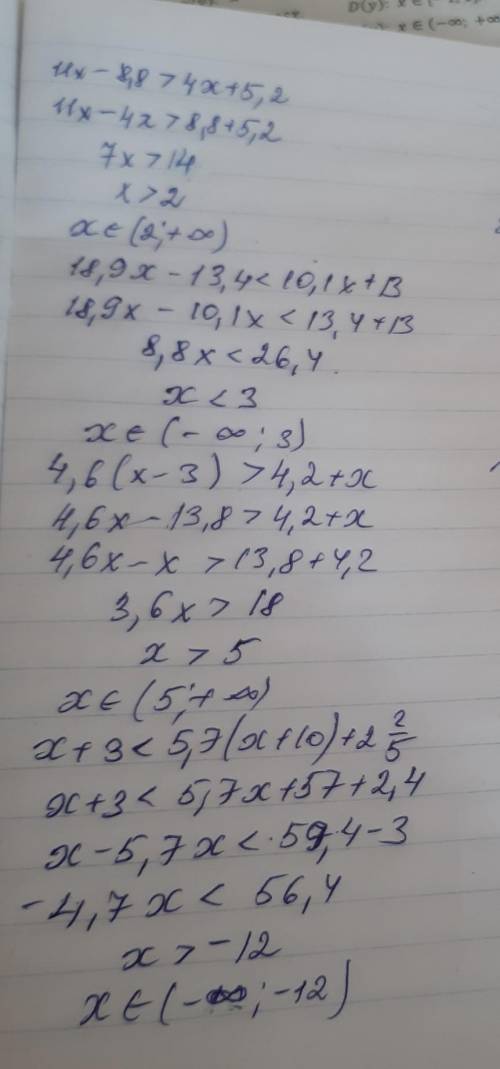 0.6. Решите неравенство: 1) 11x-8,8>4x+5,2; 3) 18,9x - 13,4<10,1x + 13; 2) 2x - 15 > * - 1;