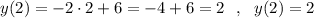 y(2)=-2\cdot 2+6=-4+6=2\ \ ,\ \ y(2)=2