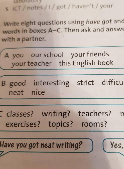 3. Write eight questions using have got and the words in boxes A-C. Then ask and answer with a partn