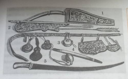 1 , 2 По рисунку определи- те вооружение казахСких воинов. 1. 2. 3. 4. 5. 3 4 5 Вооружение казахов.7