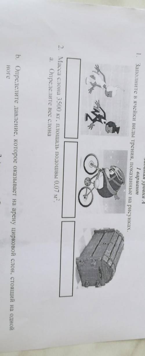 1. заполните ячейки виды трения показаны на рисунках 2 масса слона 3500кг площадь подошвы 0,07м^2 b)