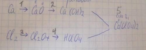 Нужно сделать схему перетворення для Ca, Cao, Cl2, Cl2O7 и Ca(ClO4)2.