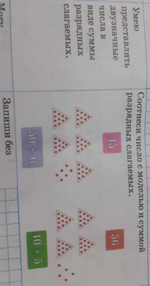 Соотнеси число с моделью и суммой разрядных слагаемых. 45 56 СИНТЕЗ Умею представлять двузначные чис