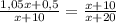 \frac{1,05x+0,5}{x+10}=\frac{x+10}{x+20}