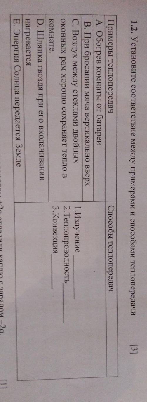 1.2. Установите соответствие между примерами и теплопередачи 131 теплопередачПримеры теплопередачА.