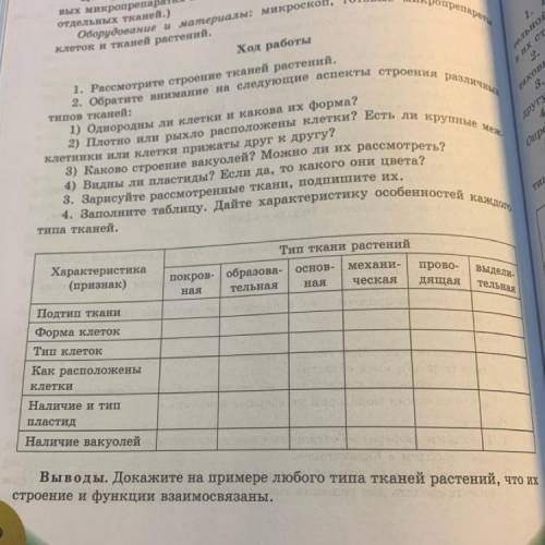 Ход работы 1. Рассмотрите строение тканей растений. 2. Обратите внимание на следующие аспекты строен