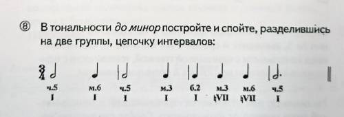 В тональности до минор постройте и спойте, разделившись на две группы, цепочку интервалов: