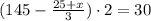 (145-\frac{25+x}3)\cdot2=30