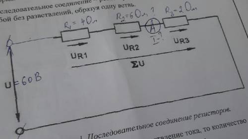 R1 = 4 Ом, R2 = 6 Ом, R3 = 2 Ом, U = 60 В. I -?