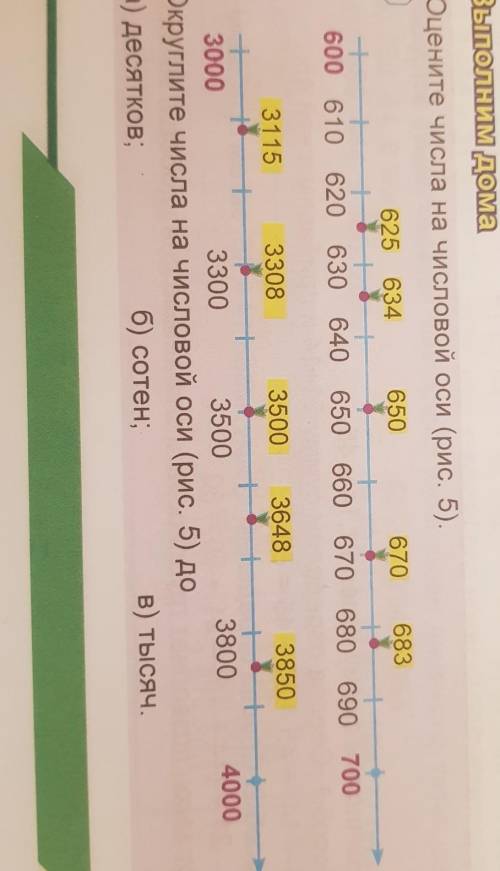 81. Округлите числа на числовой оси (рис. 5) до а) десятков; б) сотен; в) тысяч.