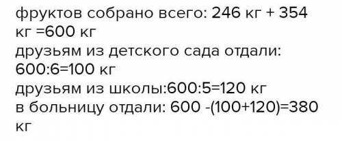 83 Кот Матроскин вырастил в своём саду 246 кг яблок и 354 кг груш. Шестую часть всех фруктов он отда