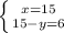 \left \{ {{x=15} \atop {15-y=6}} \right.