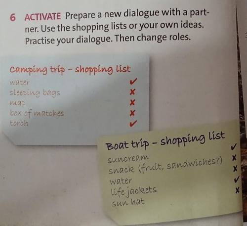 6 ACTIVATE Prepare a new dialogue with a part- ner. Use the shopping lists or your own ideas. Practi